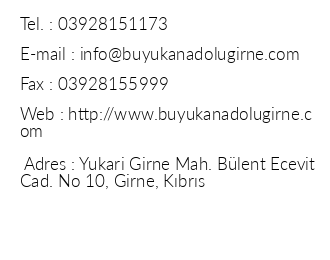 Byk Anadolu Girne Hotel iletiim bilgileri